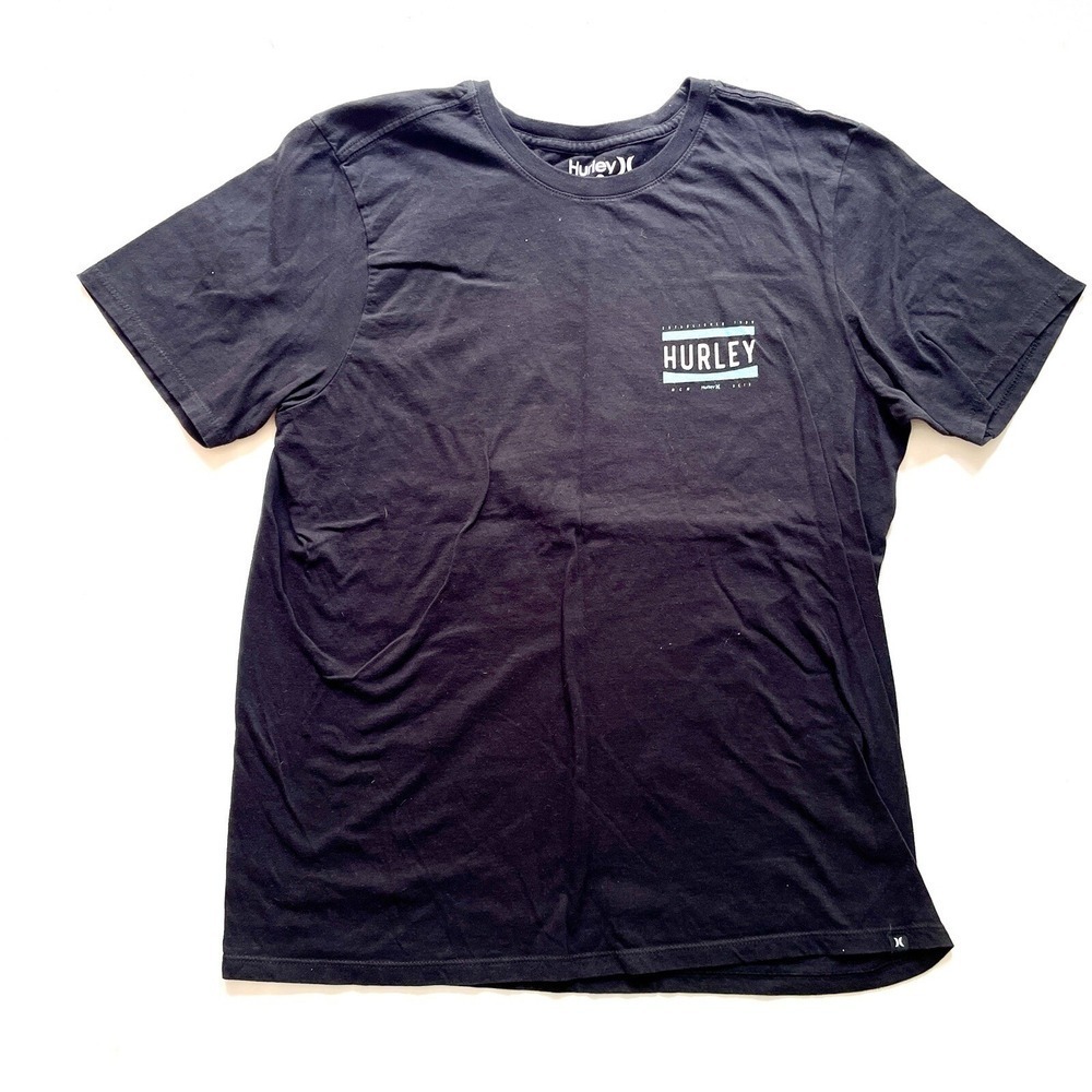 Hurley Boys Large Black Logo T-Shirt Surf Skate Streetwear Casual Short Sleeve